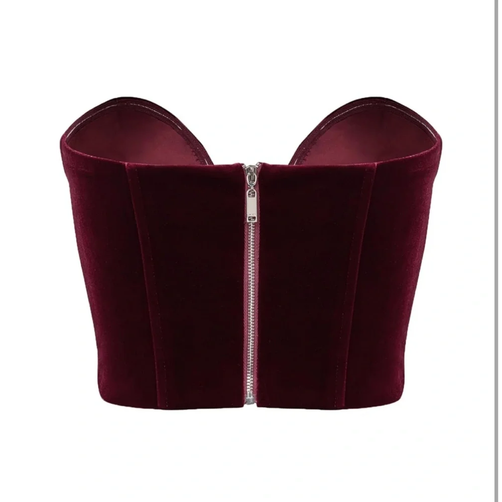 ✨NWT JW PEI Anna Low-Cut Corset Top Red Velvet Holiday Festive - Picture 2 of 13